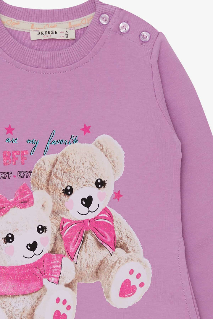 BRE Breeze Girl's Tunic with Teddy Bear Print Glittery 1.5-5 Years, Lilac - New Orleans