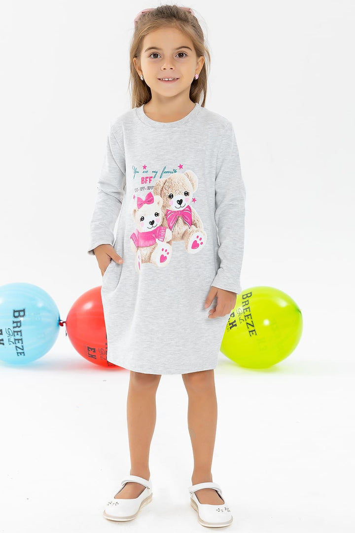 BRE Breeze Girl's Tunic with Bear Print Glittery, 1.5-5 Years, Light Grey Melange - Juan Rodríguez Clara