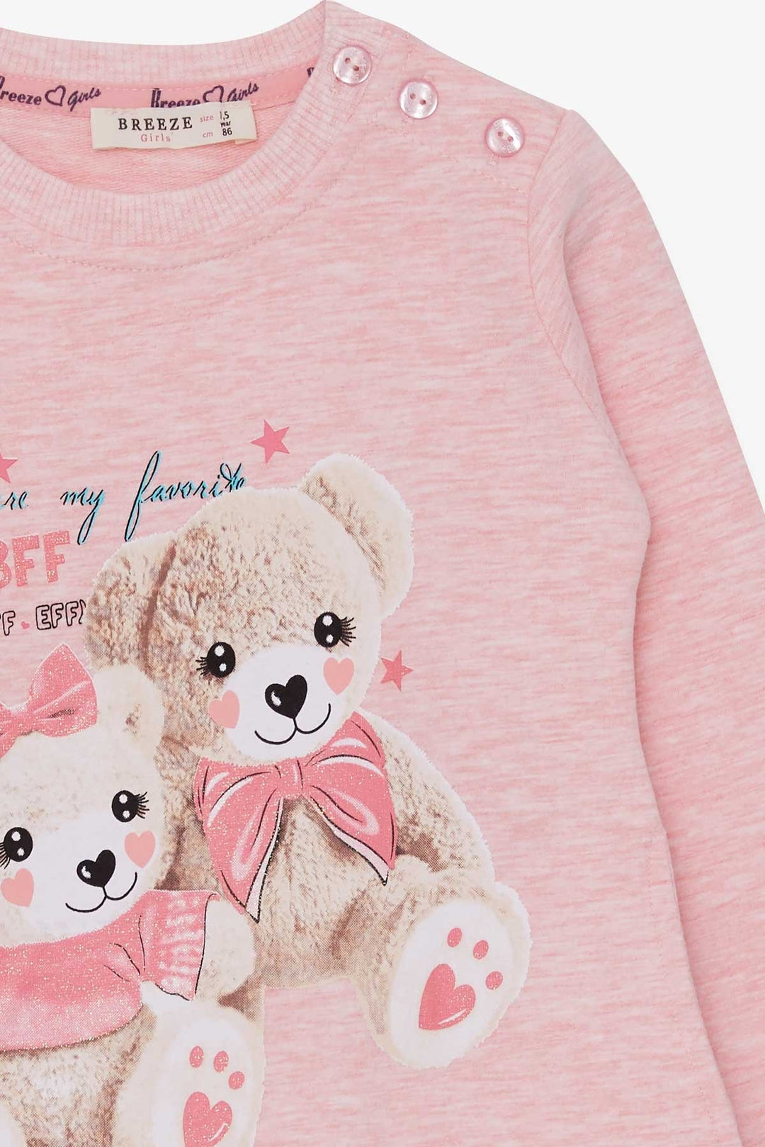 BRE Breeze Girl's Tunic with Teddy Bear Print Glittery 1.5-5 Years, Salmon Melange - Roseville