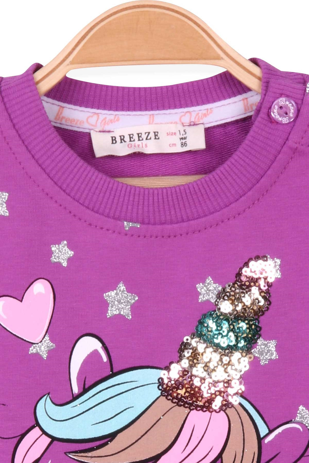 BRE Breeze Girl's Tunic with Printed Sequined Unicorn 1.5-5 Years, Purple - Montréal