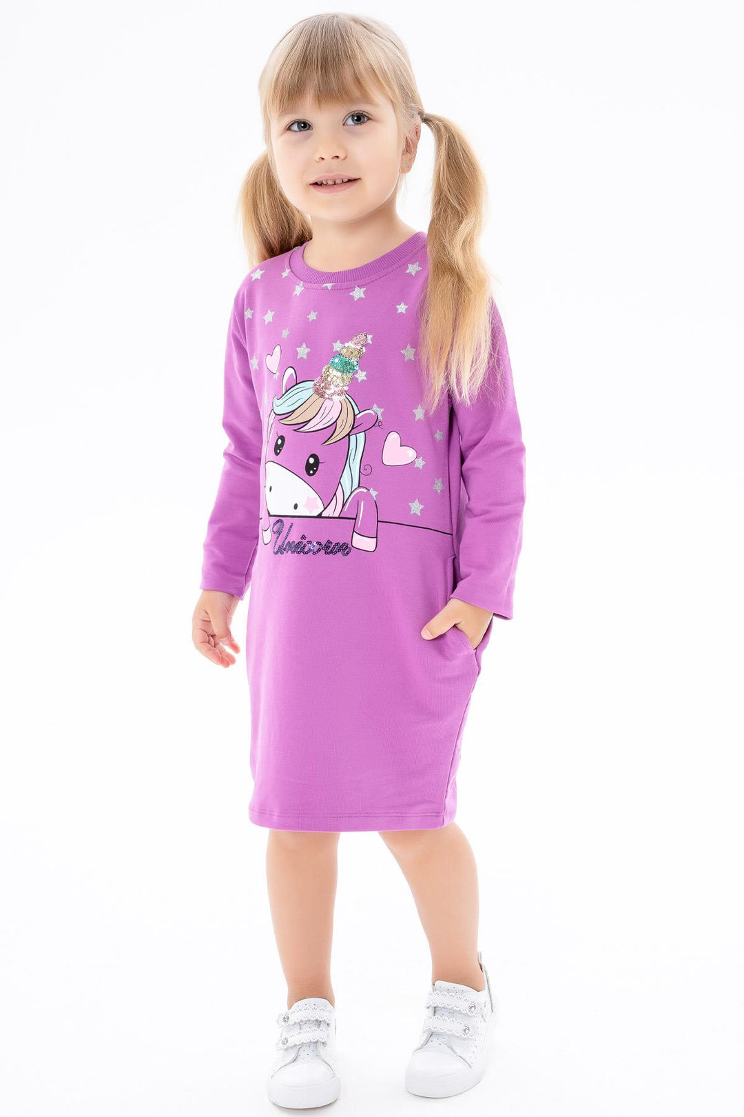 BRE Breeze Girl's Tunic with Printed Sequined Unicorn 1.5-5 Years, Purple - Montréal