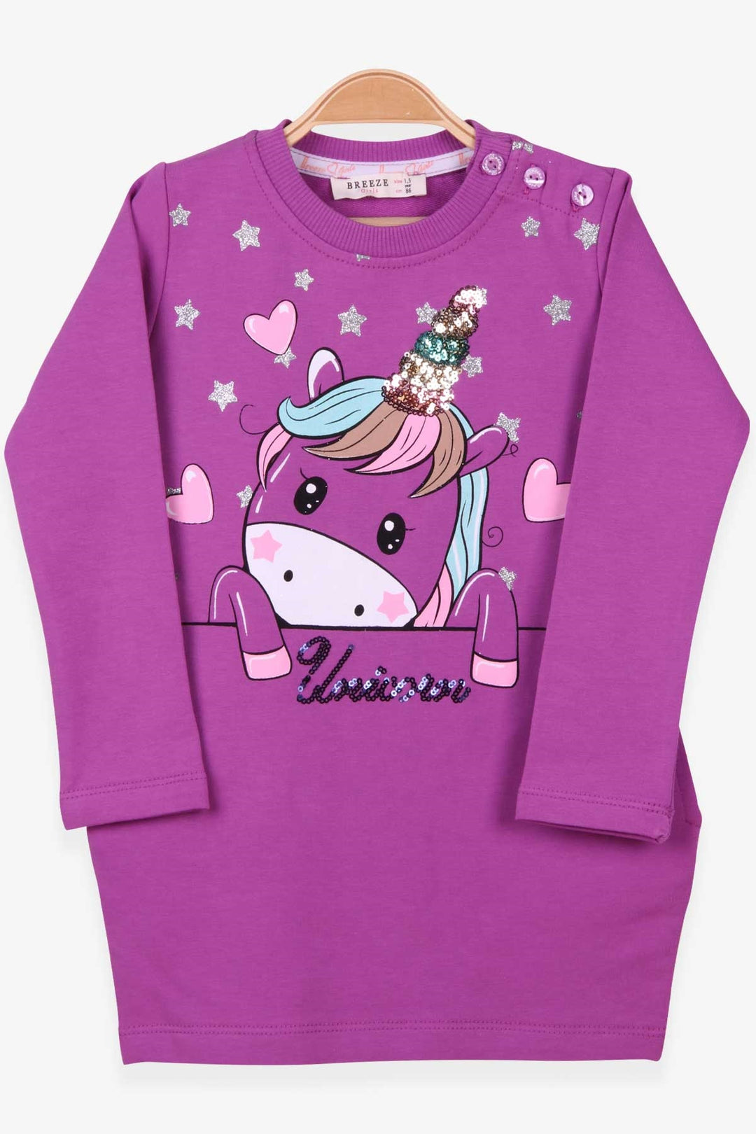 BRE Breeze Girl's Tunic with Printed Sequined Unicorn 1.5-5 Years, Purple - Montréal