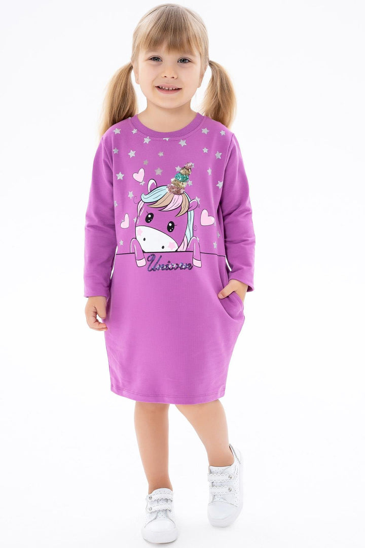 BRE Breeze Girl's Tunic with Printed Sequined Unicorn 1.5-5 Years, Purple - Montréal