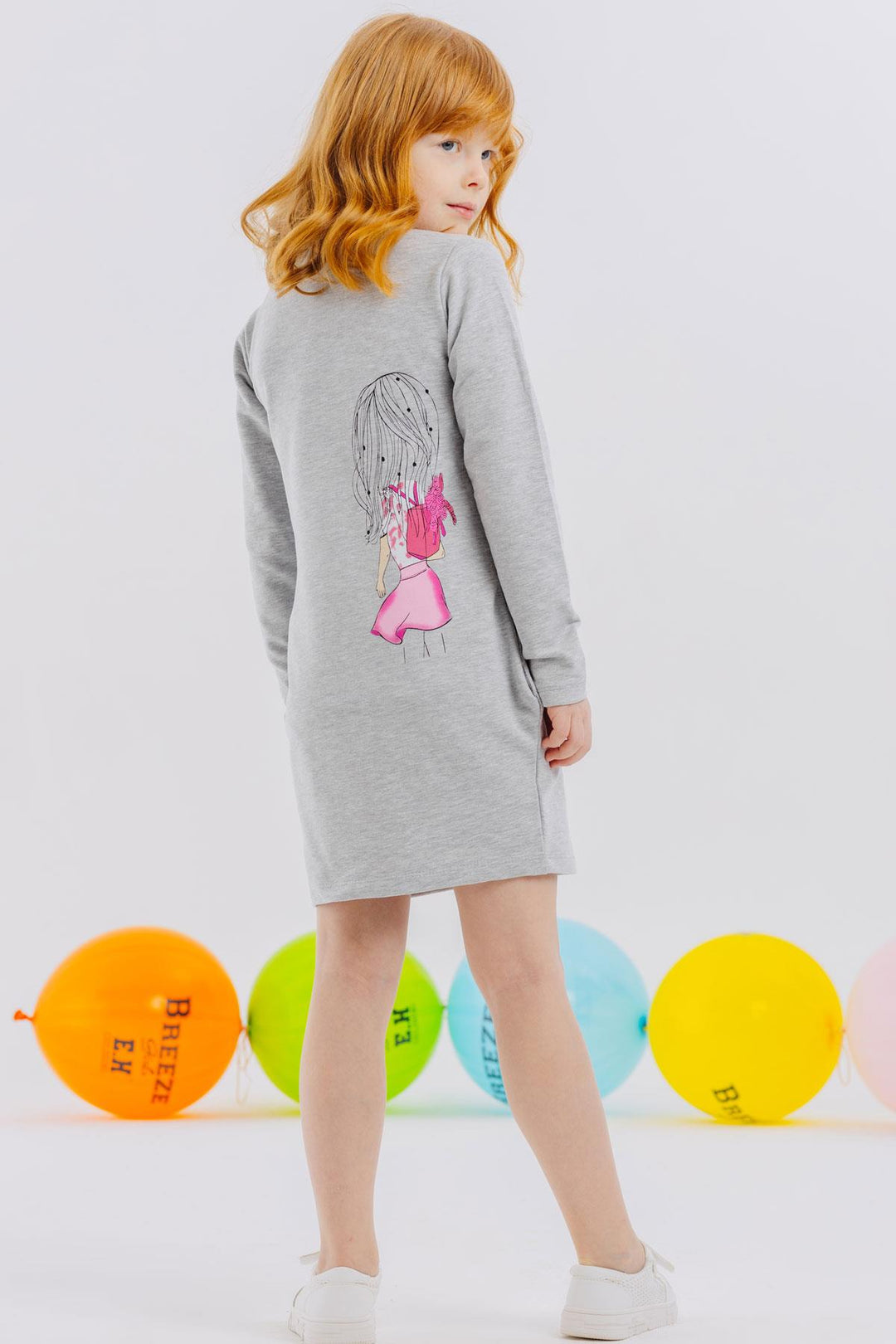 BRE Breeze Girl's Tunic with Happy Girl Printed Sequins 3-7 Years, Grey Melange - Bonita Springs