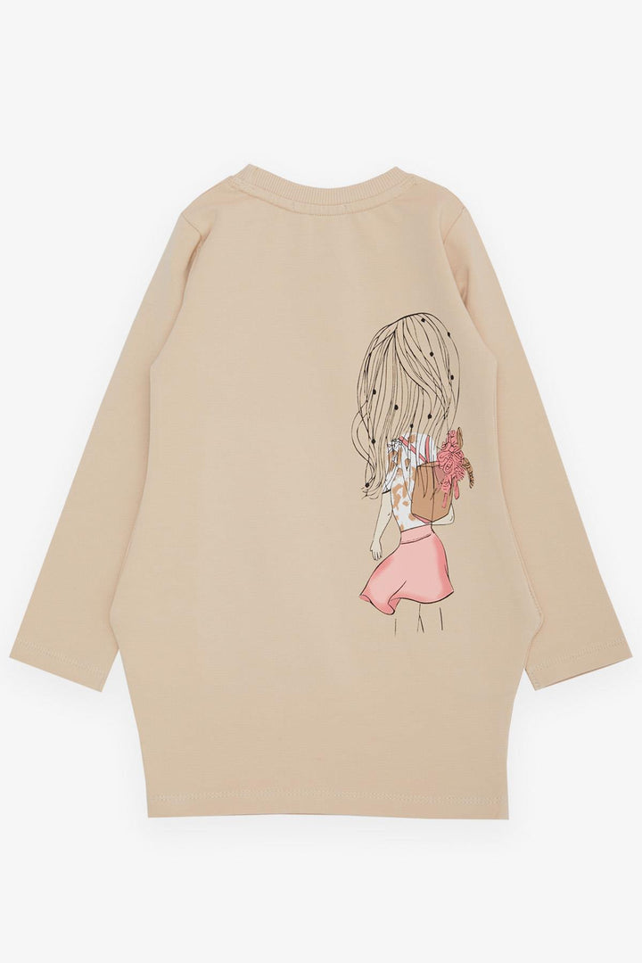 BRE Breeze Girl's Tunic with Happy Girl Printed Sequins, 3-7 Years, Beige - Chalon-sur-Saône