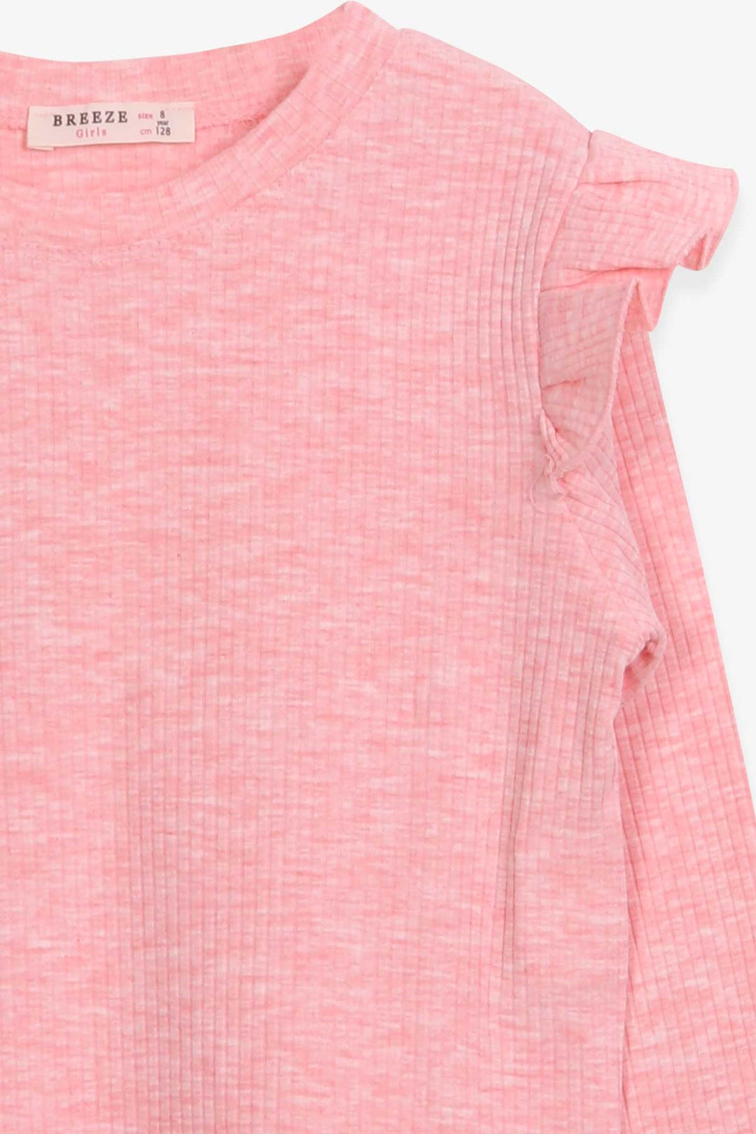 BRE Breeze Girl Child Long Sleeve Blouse with Ruffle Detail on Shoulders, 84 Years, Salmon Melange - Fermo