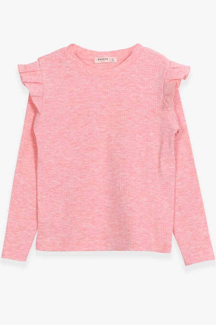 BRE Breeze Girl Child Long Sleeve Blouse with Ruffle Detail on Shoulders, 84 Years, Salmon Melange - Fermo