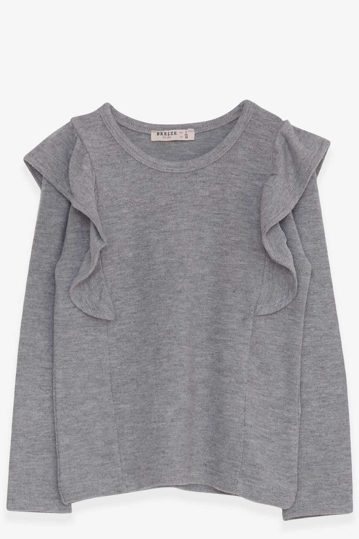 BRE Breeze Girl Child Long Sleeve Blouse with Frilled Shoulders, Gray, 3-8 Years - Zaanstad