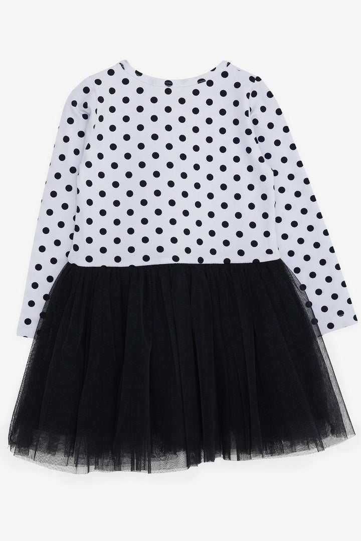 BRE Breeze Girl Child Long Sleeve Dress Polka Dot Cat Printed Skirt Tulle 2-6 Years, White - Uden