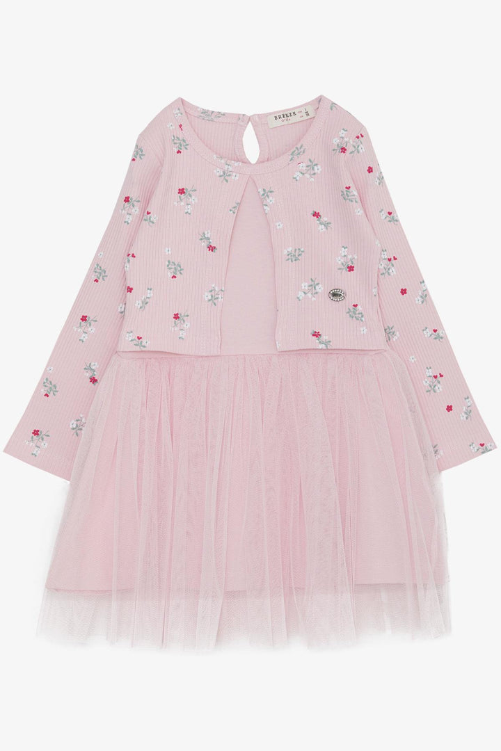 BRE Breeze Girl Child Long Sleeve Overall with Tulle Flower Pattern, 3-8 Years, Pink - Valrico