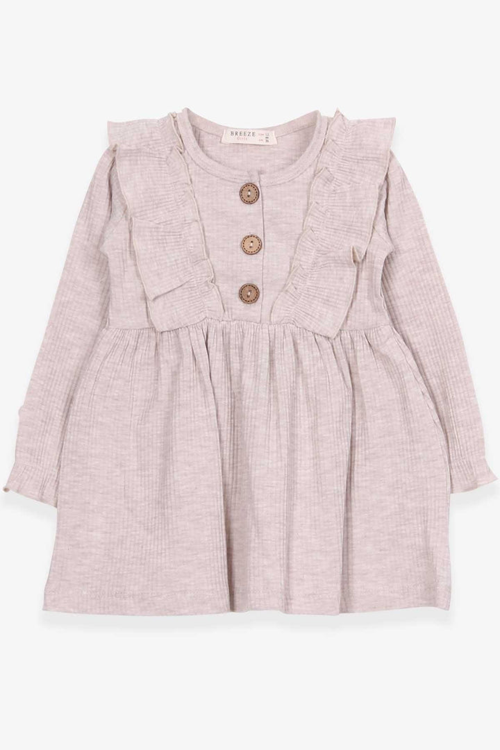 BRE Breeze Girl Child Long Sleeve Dress with Ruffle Button Detail 1.5-5 Years, Beige Melange - Security-Widefield