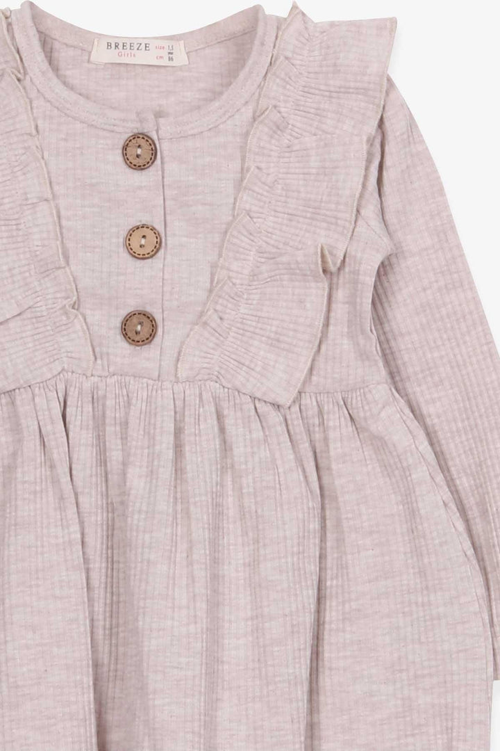 BRE Breeze Girl Child Long Sleeve Dress with Ruffle Button Detail 1.5-5 Years, Beige Melange - Security-Widefield