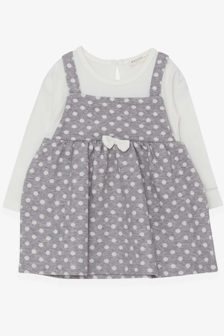 BRE Breeze Girl Child Long Sleeve Dress with Bow Polka Dot Pattern 1.5-5 Years, Light Grey - Lees Summit