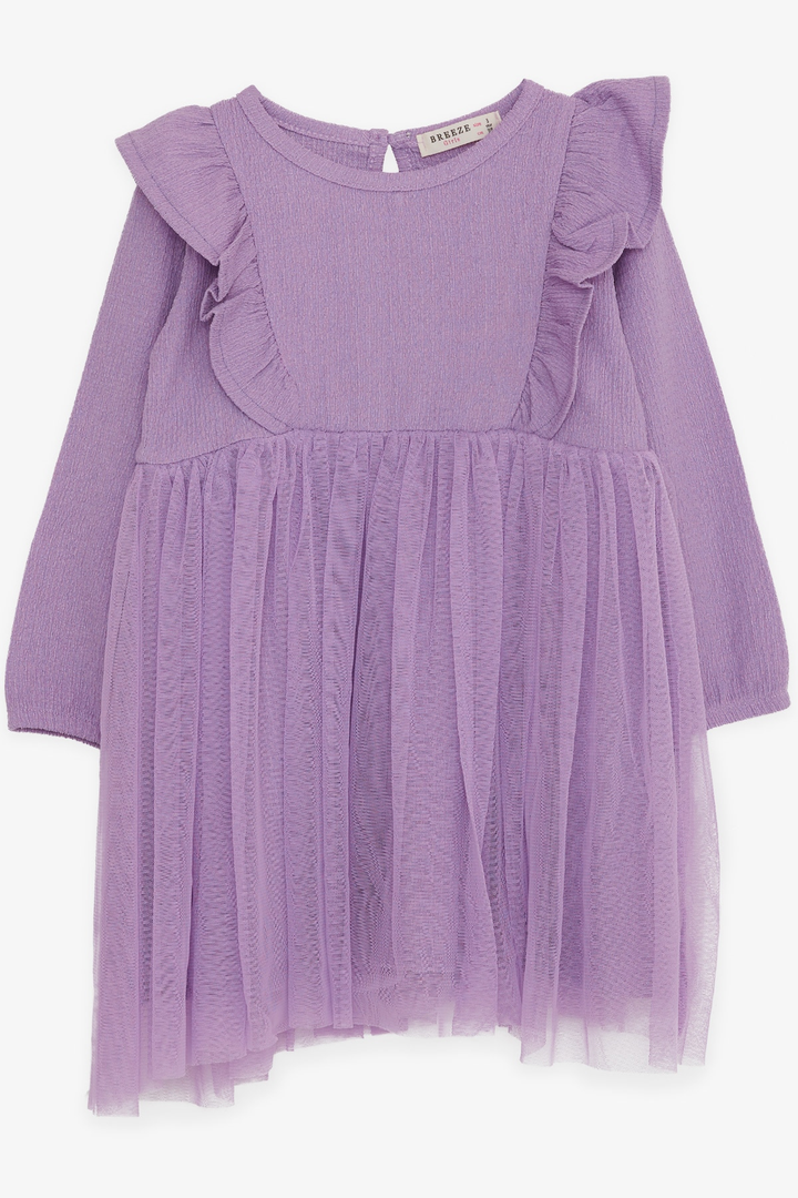 BRE Breeze Girl Child Long Sleeve Dress with Frilly Shoulders 3-8 Years, Lilac - Monterey Park