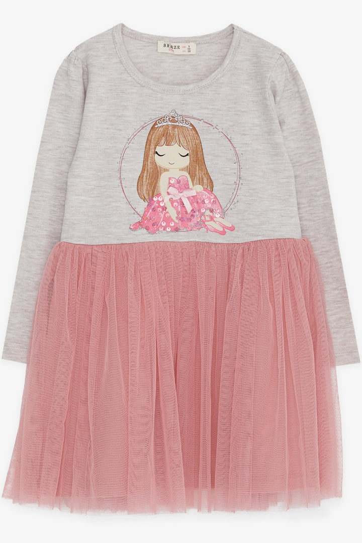 BRE Breeze Girl Child Long Sleeve Dress Sequined Girl Printed 1.5-5 Years, Beige Melange - Tonbridge