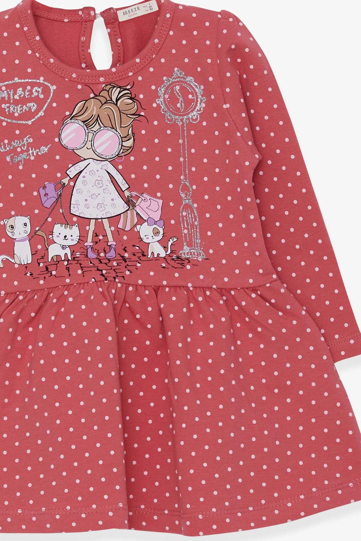 BRE Breeze Girl Child Long Sleeve Dress with Glitter Glasses Printed Girl 1-4 Years, Terracotta - Bridgeport