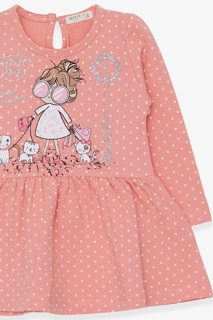 BRE Breeze Girl Child Long Sleeve Dress with Glitter Glasses Printed Girl 1-4 Years, Salmon - Great Falls