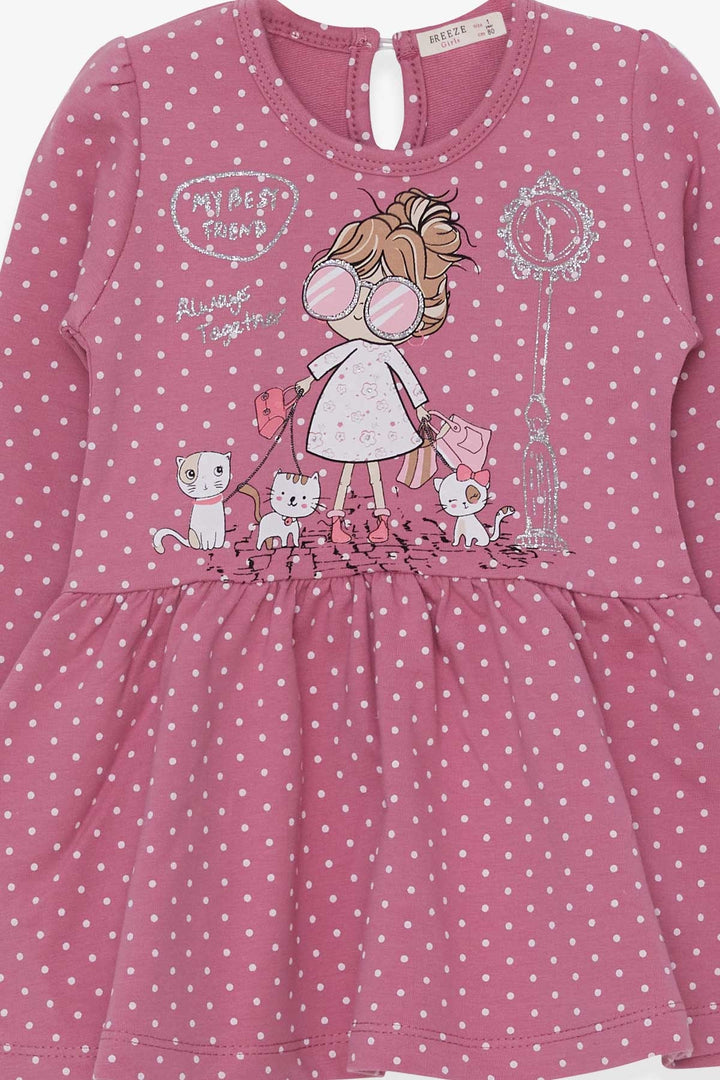 BRE Breeze Girl Child Long Sleeve Dress with Sequin Glasses Printed Girl 1-4 Years, Rose Pink - Bad Oeynhausen