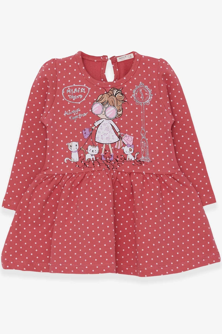 BRE Breeze Girl Child Long Sleeve Dress with Glitter Glasses Printed Girl 1-4 Years, Terracotta - Bridgeport