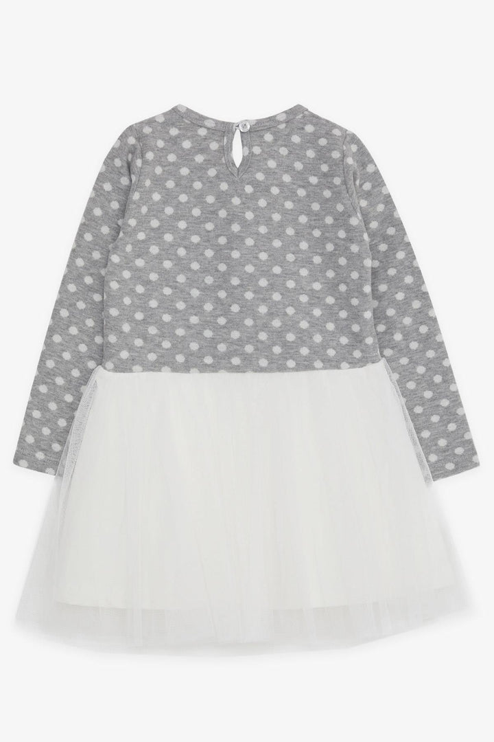 BRE Breeze Girl Child Long Sleeve Dress with Tulle Bow 1.5-5 Years, Light Grey Melange - Grugliasco