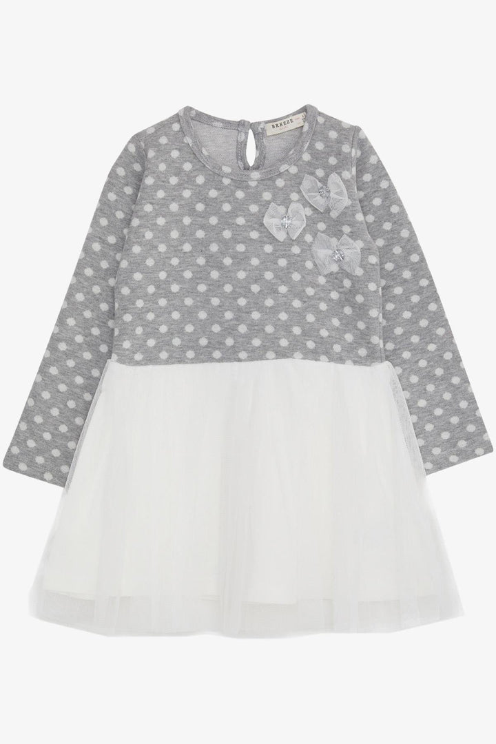 BRE Breeze Girl Child Long Sleeve Dress with Tulle Bow 1.5-5 Years, Light Grey Melange - Grugliasco