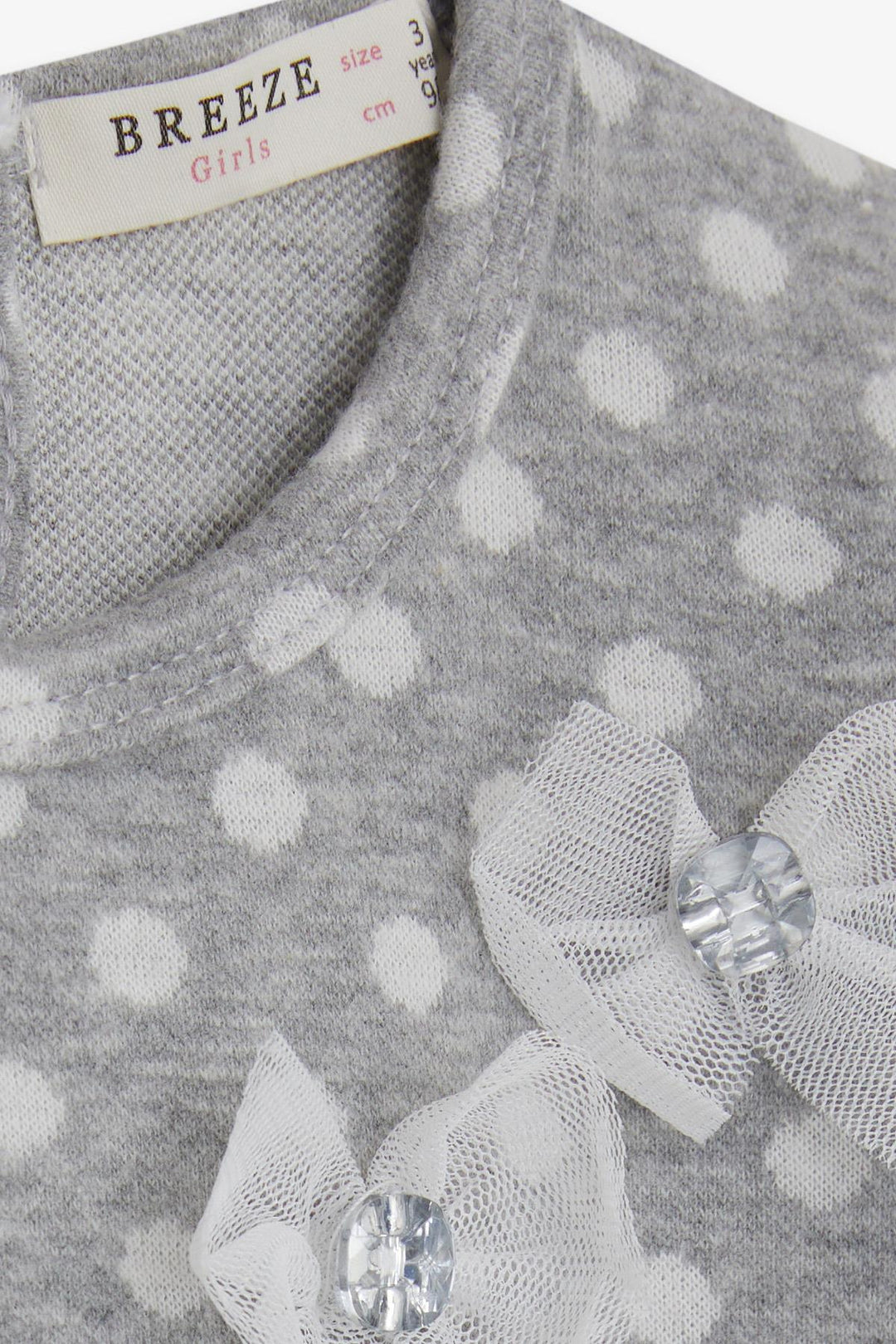 BRE Breeze Girl Child Long Sleeve Dress with Tulle Bow 1.5-5 Years, Light Grey Melange - Grugliasco