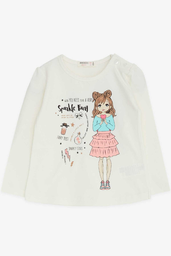 BRE Breeze Girl Child Long Sleeve T-Shirt Printed 1-4 Years, Ecru - Venlo