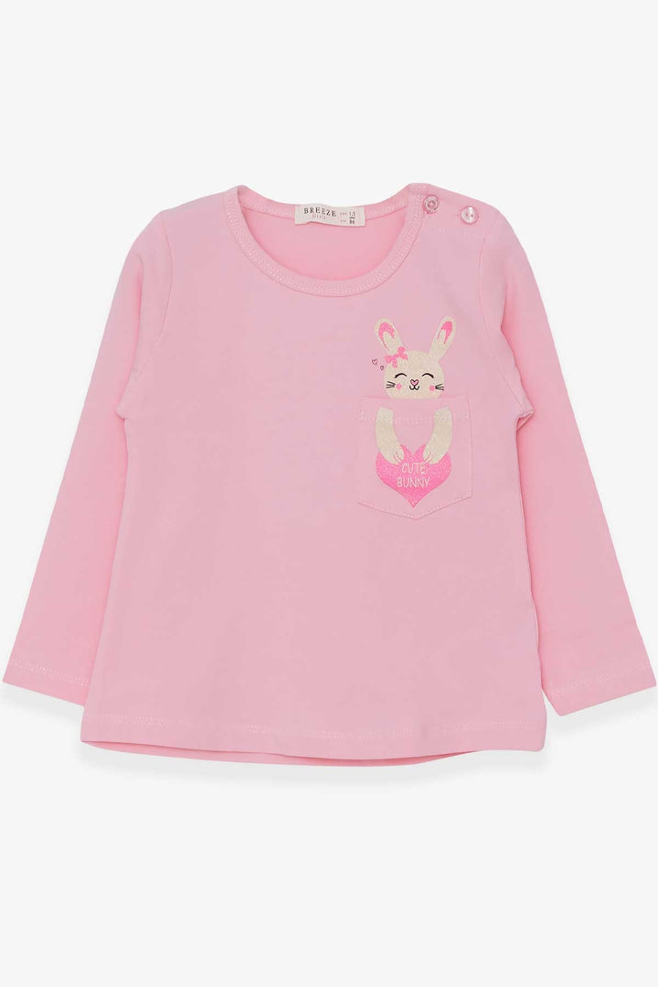 BRE Breeze Girl Child Long Sleeve T-Shirt with Pocket Bunny Printed 1.5-5 Years, Powder - Hermosillo