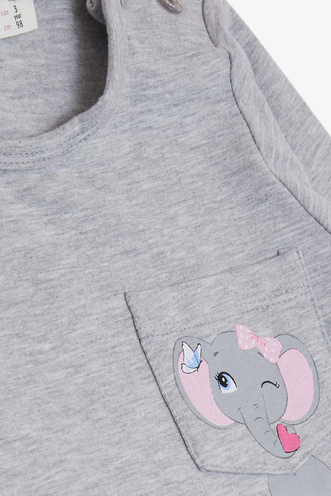 BRE Breeze Girl Child Long Sleeve T-Shirt with Pocket Cute Elephant Printed 1.5-5 Years, Grey Melange - Melitopol