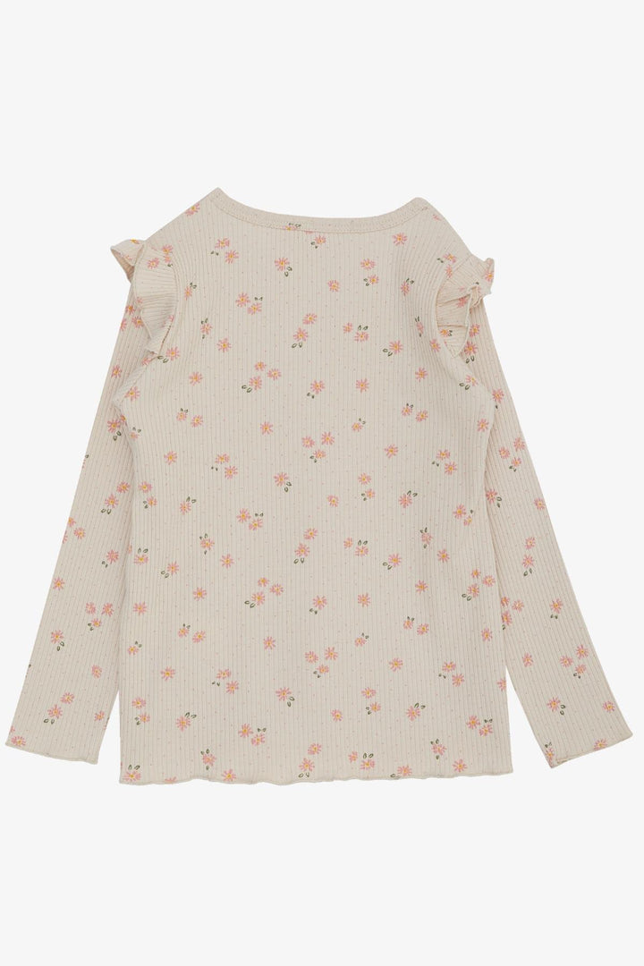 BRE Breeze Girl Child Long Sleeve T-Shirt with Floral Frilly Shoulder 2-6 Years, Beige - Manhattan