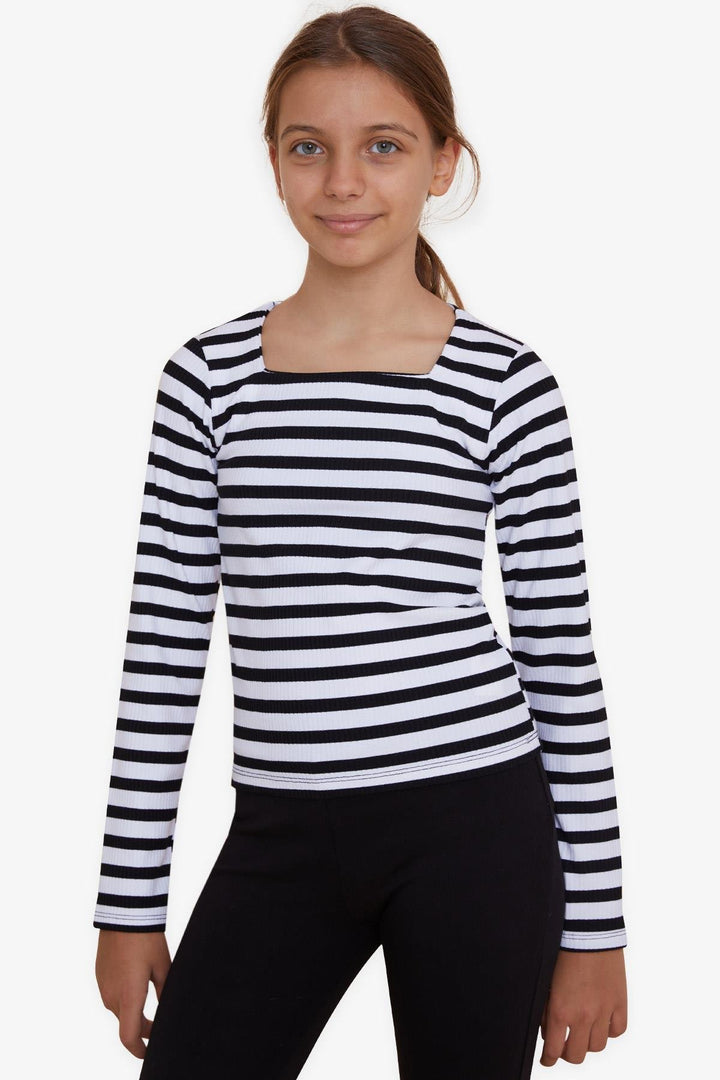 BRE Breeze Girl Child Long Sleeve T-Shirt Striped Square Neck 94 Years, Mixed Color - Saint-Martin-d’Hères