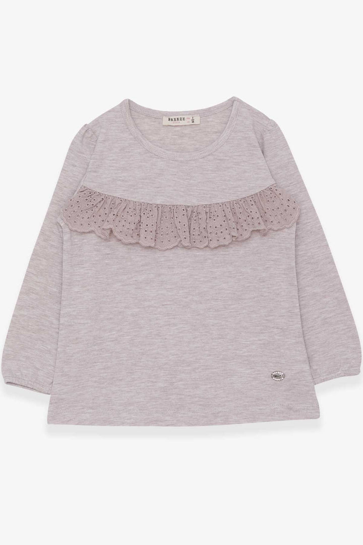 BRE Breeze Girl Child Long Sleeve T-Shirt with Frills 3-8 Years, Beige Melange - Morristown