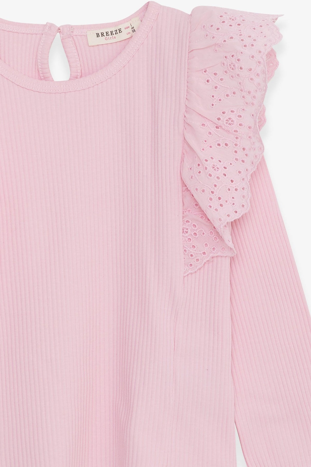 BRE Breeze Girl Child Long Sleeve T-Shirt with Lace, 3-8 Years, Pink - Carson