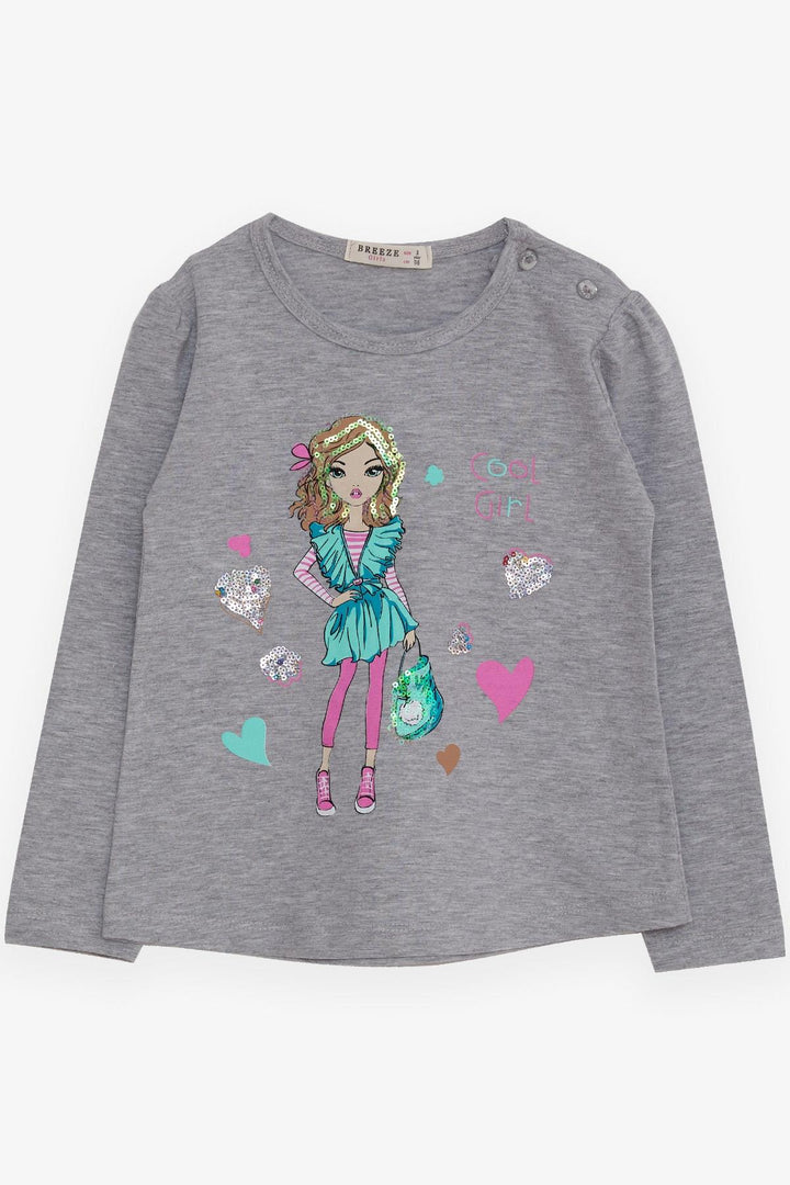 BRE Breeze Girl Child Long Sleeve T-Shirt Cool Girl Printed 1.5-5 Years, Grey Melange - Baldwin Park