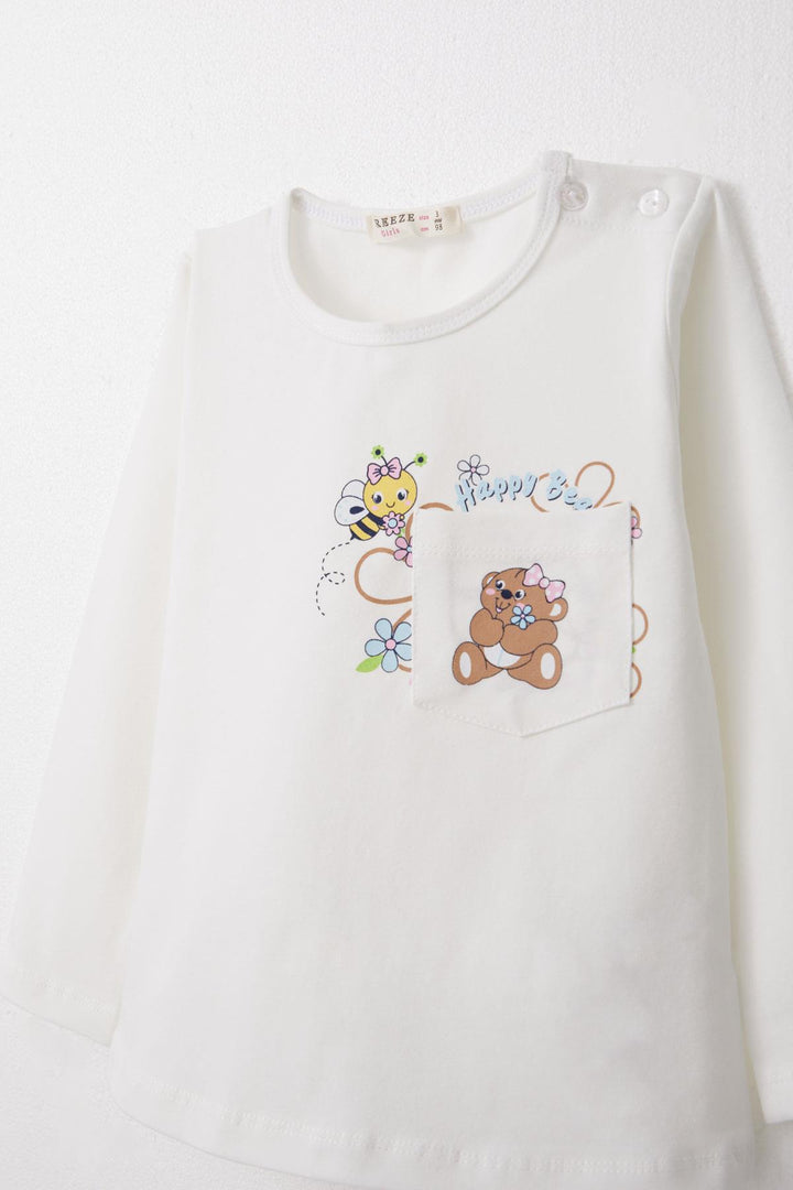 BRE Breeze Girl Child Long Sleeve T-Shirt with Happy Animals Print, 1.5-5 Years, White - Cottage Grove