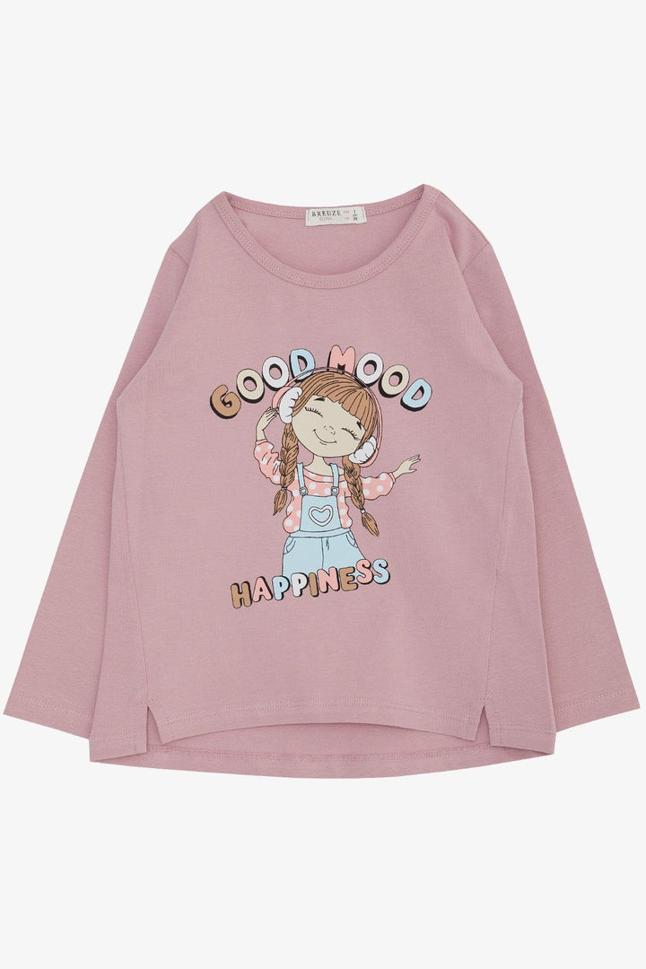 BRE Breeze Girl Child Long Sleeve T-Shirt Happy Girl Listening to Music Printed 3-8 Years, Pink - Beloit