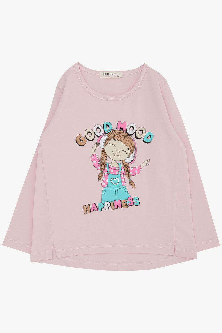 BRE Breeze Girl Child Long Sleeve T-Shirt Happy Girl Listening to Music Printed 3-8 Years, Pink - Manalapan