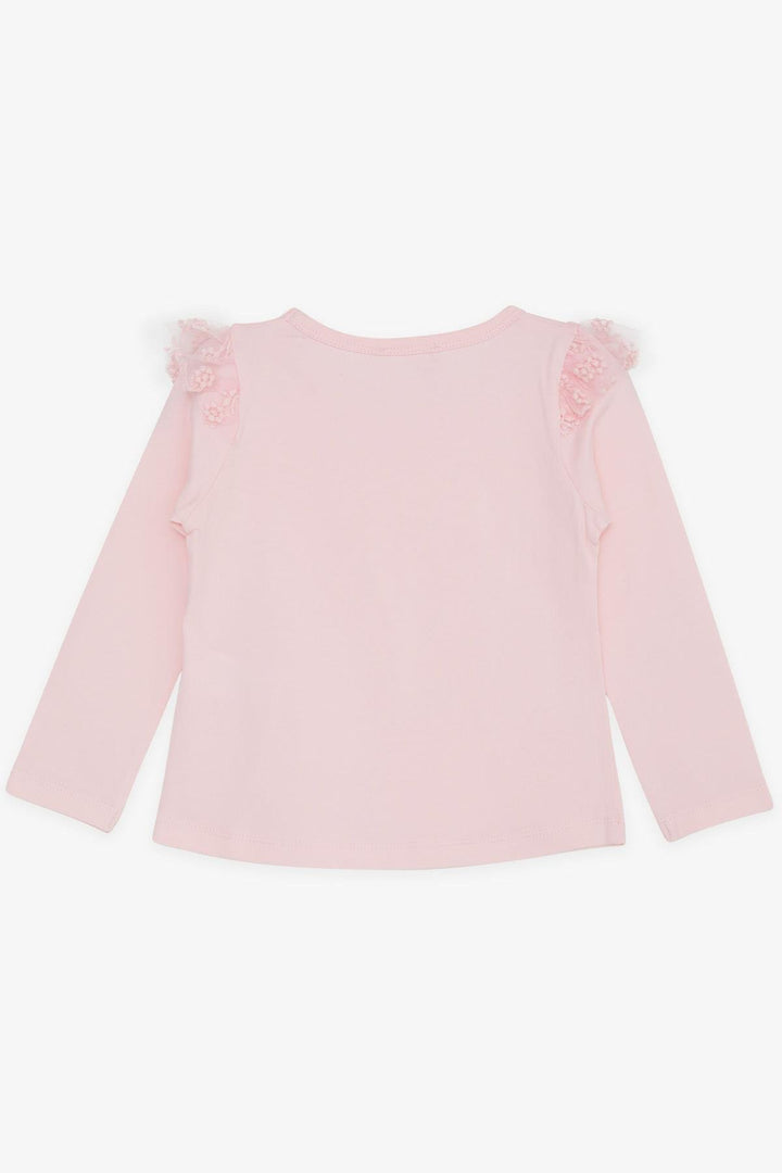 BRE Breeze Girl Child Long Sleeve T-shirt with Tulle Embroidery on Shoulder, 3-7 Years, Pink - Newcastle