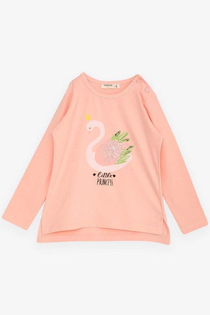 BRE Breeze Girl Child Long Sleeve T-Shirt Princess Swan Printed Sequined 2-6 Years, Salmon - Enschede