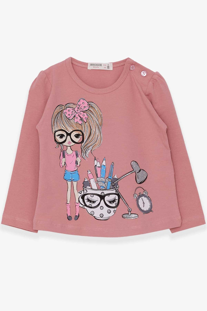 BRE Breeze Girl Child Long Sleeve T-Shirt with Painter Girl Print, 1-4 Years, Pink - Pawtucket