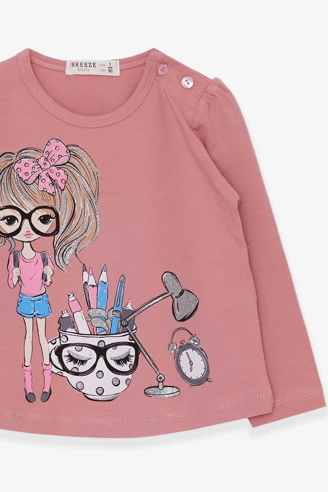 BRE Breeze Girl Child Long Sleeve T-Shirt with Painter Girl Print, 1-4 Years, Pink - Pawtucket