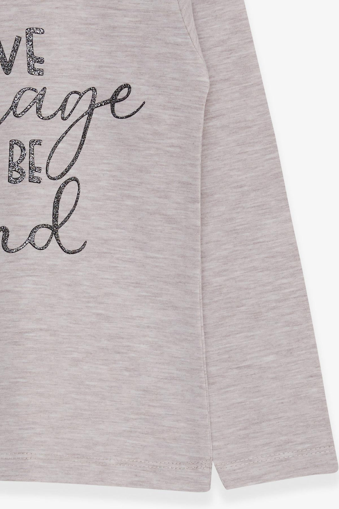 BRE Breeze Girl Child Long Sleeve T-Shirt with Glittery Printed Text 3-7 Years, Beige Melange - Túxpam de Rodríguez Cano