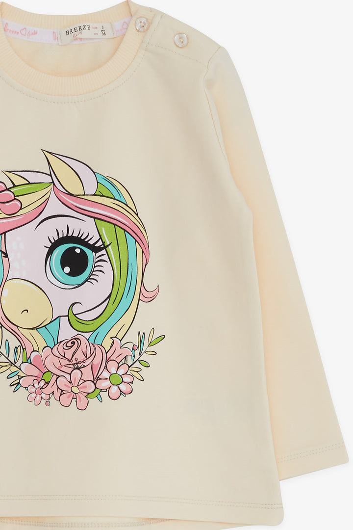 BRE Breeze Girl Child Long Sleeve T-Shirt Unicorn Printed 1.5-5 Years, Cream - Jiménez