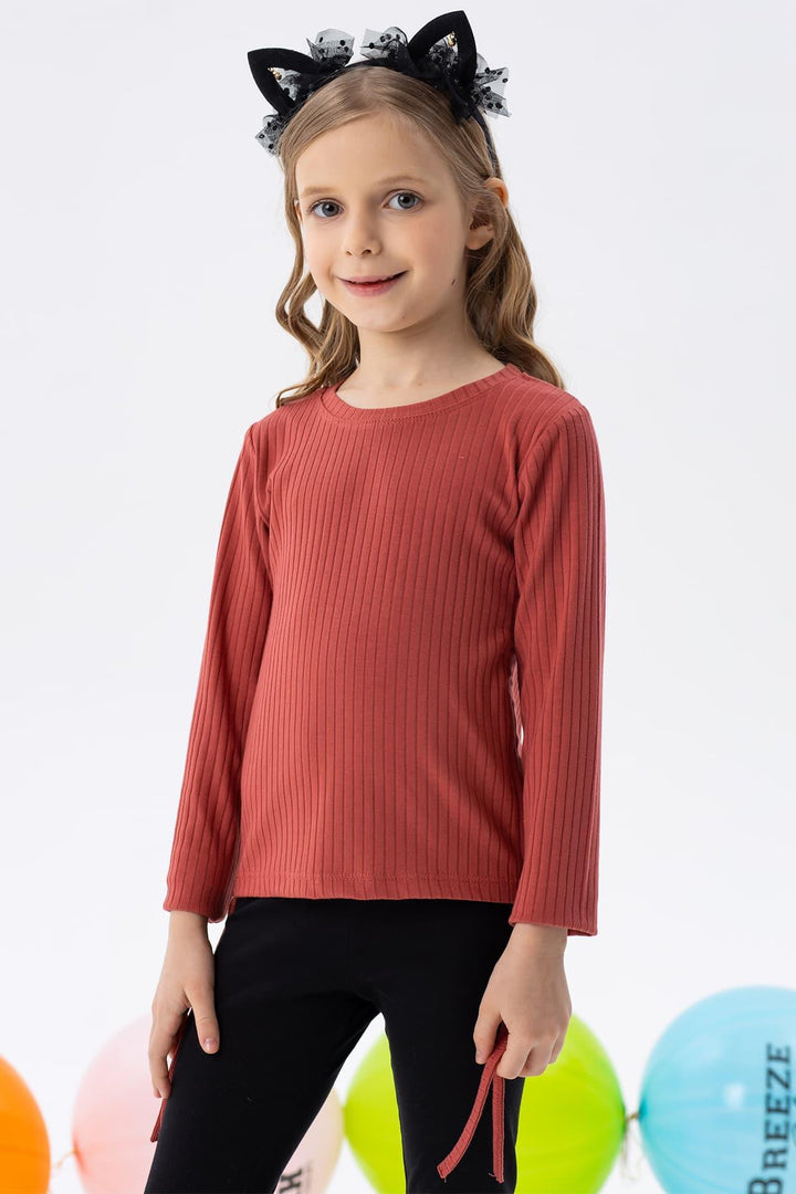 BRE Breeze Girl Child Long Sleeve T-Shirt with Ruched Sides 84 Years, Terracotta - Euclid