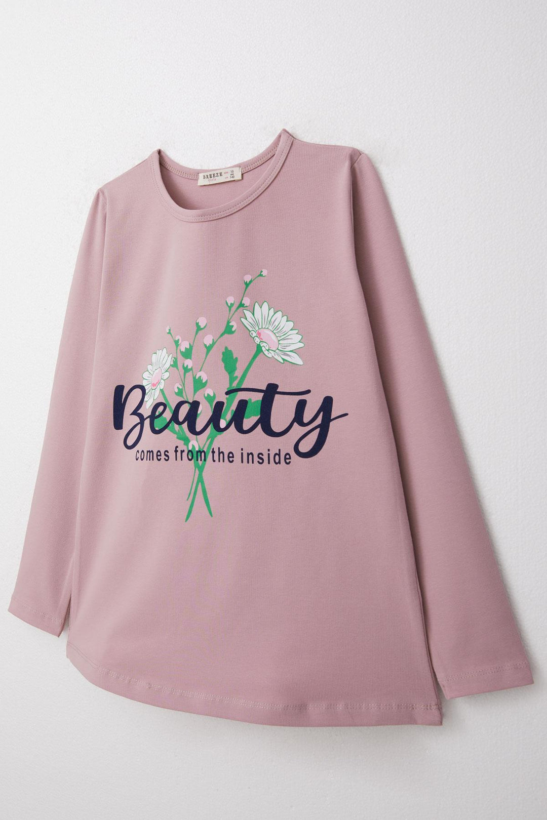 BRE Breeze Girl's Long Sleeve T-Shirt with Daisy Print 106 Years, Rose Pink - Herne