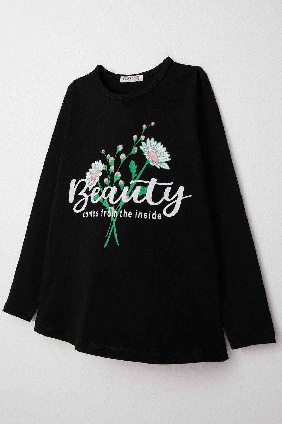 BRE Breeze Girl Child Long Sleeve T-Shirt with Daisy Print, 106 Years, Black - Santa Ana Chiautempan