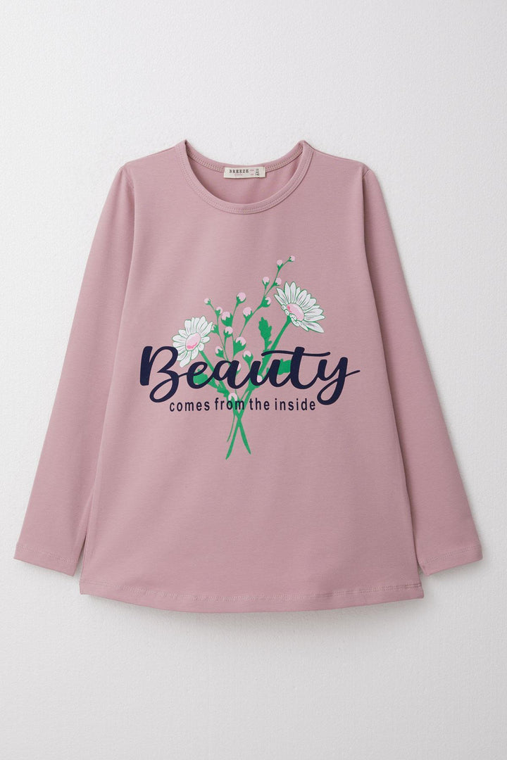 BRE Breeze Girl's Long Sleeve T-Shirt with Daisy Print 106 Years, Rose Pink - Herne