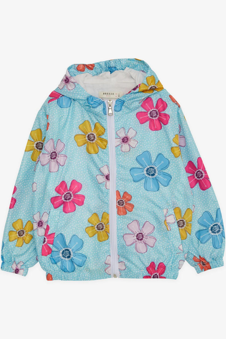 BRE Breeze Girl Child Raincoat Flower Patterned 1-5 Years, Turquoise - Formia