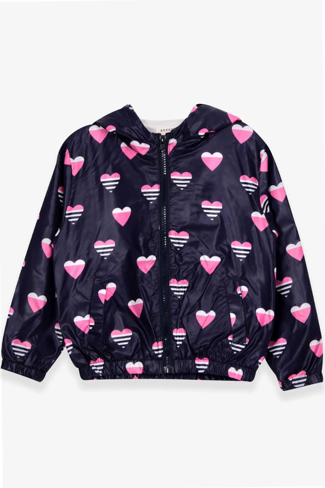 BRE Breeze Girl's Raincoat with Heart Pattern, 1-6 Years, Purple - Tbilisi