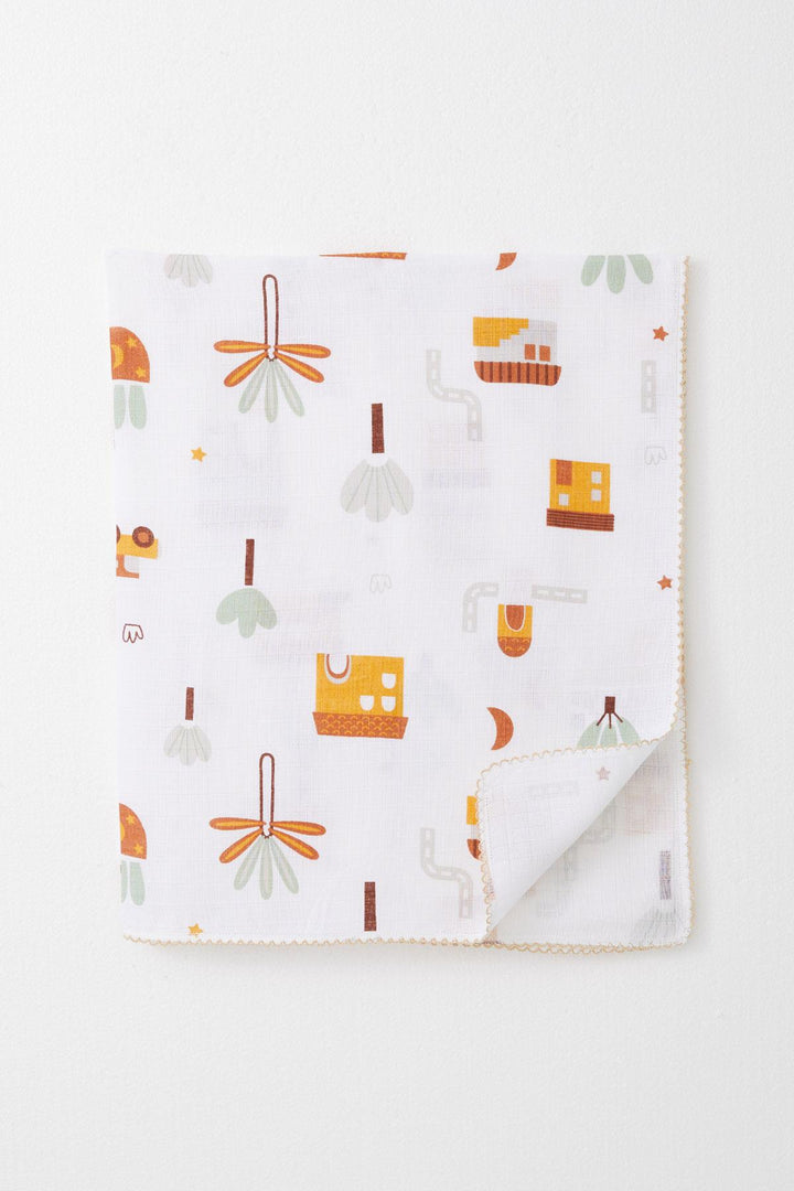 BRE Breeze Newborn Baby Muslin Blanket Street Themed Tree Pattern Ecru - Mildura